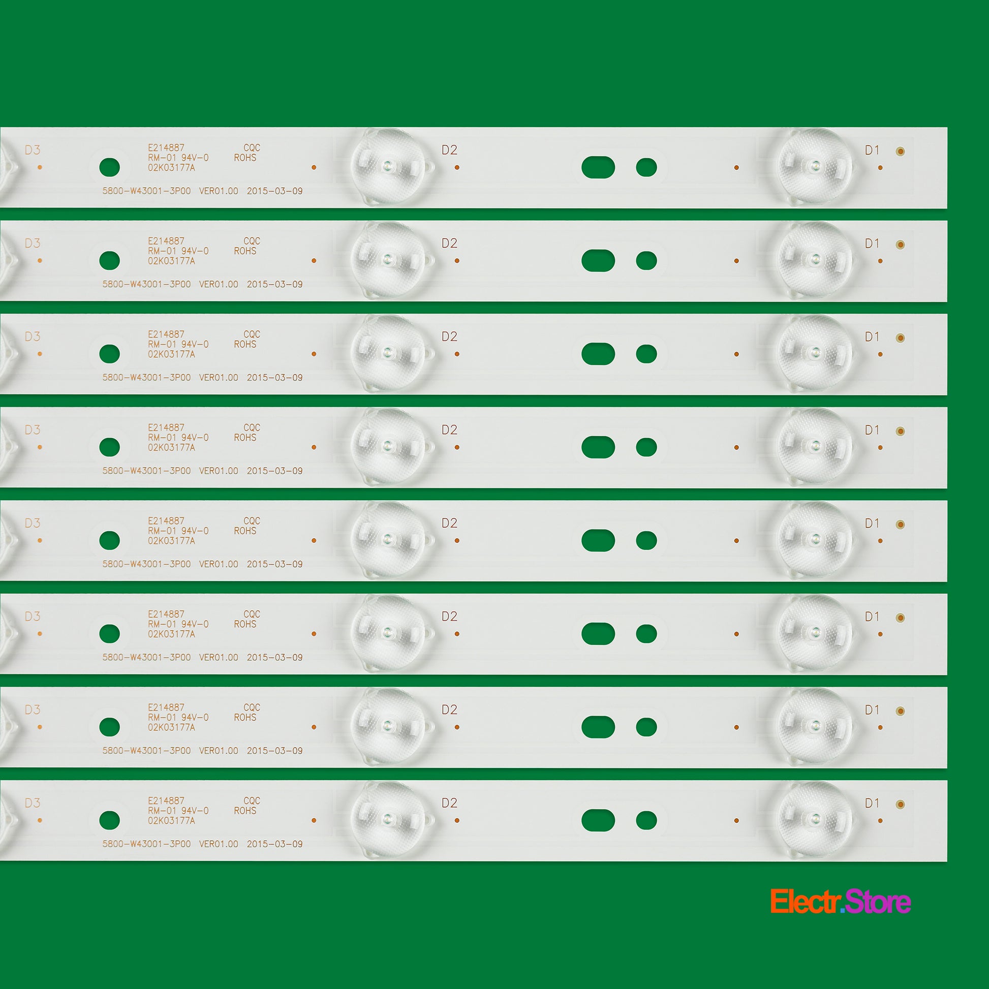 LED Backlight Strip Kits, 5800-W43001-3P00, 5800-W43001-5P00 (8 pcs/kit), for TV 42", 43" 42"43" 5800-W43001-3P00 Erisson LED Backlights Polaroid Skyworth Electr.Store