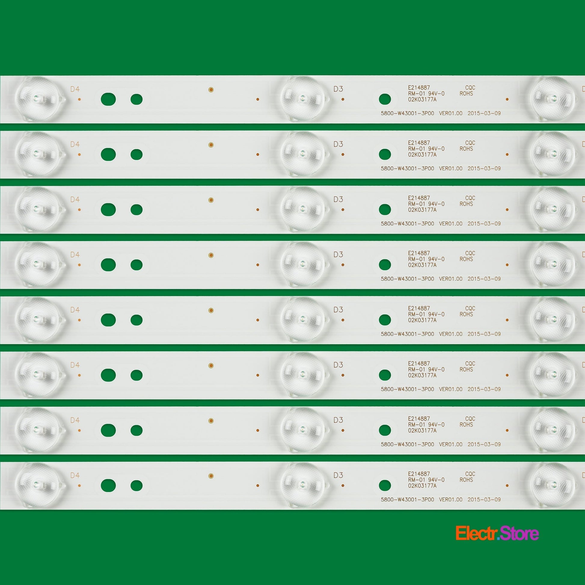 LED Backlight Strip Kits, 5800-W43001-3P00, 5800-W43001-5P00 (8 pcs/kit), for TV 42", 43" Skyworth: 43X5, 43K2, 43E3000, 43E3500, 43E6000 42"43" 5800-W43001-3P00 Erisson LED Backlights Polaroid Skyworth Electr.Store