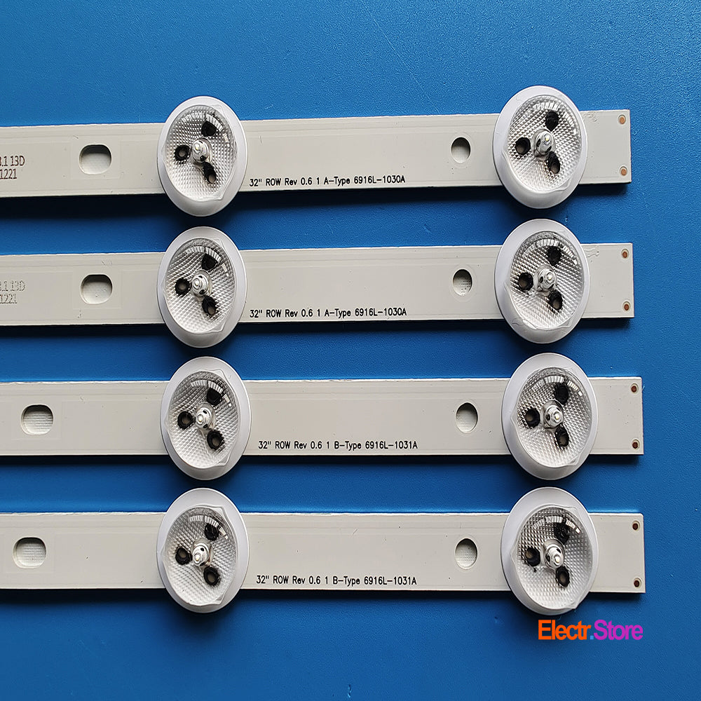 LED Backlight Strip Kits, 32" ROW REV 0.6 1_A/B-Type, 6916L-1030A/6916L-1031A, 6916L-0881A/6916L-0923A (4 pcs/kit), for TV 32" LG: L32LM340T, 32LM3400, 32LS3400, 32LS3400-UA 32" 32" ROW 6916L-1030A 6916L-1031A AOC BLAUPUNKT LED Backlights LG PHILIPS Electr.Store