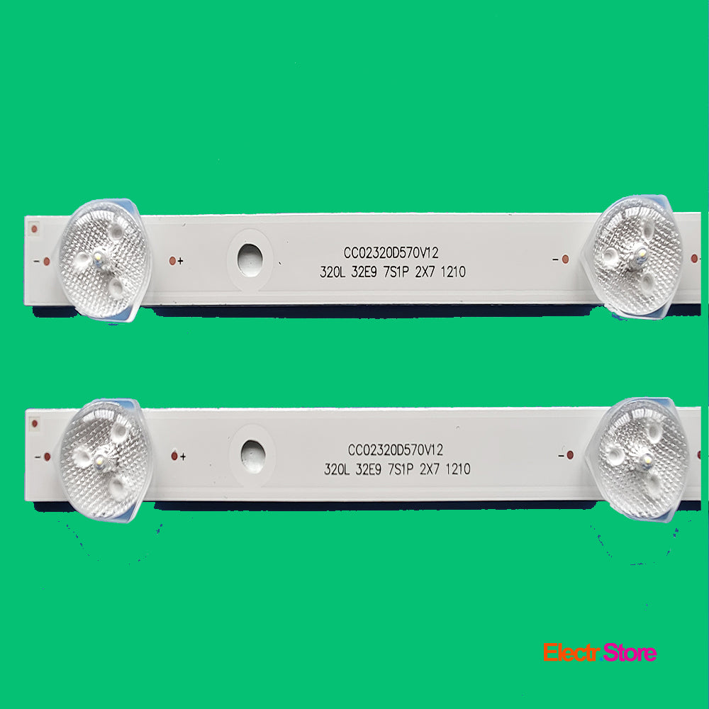 LED Backlight Strip Kits, CC02320D570V12 320L 32E9 7S1P 2X7 1210 (2 pcs/kit), for TV 32" PANEL: CV315PW07S, SM315TW602, KM0320LDRH0037, VVH32L147G22LTY 32" 320L 32E9 7S1P 2X7 1210 Akai Akira AMCV AOC CC02320D570V12 Dexp Digma FUSION Hi Hyundai LEBEN LED Backlights LEVEL Matrix ORION Proscan RCA Starwind Yuno Electr.Store