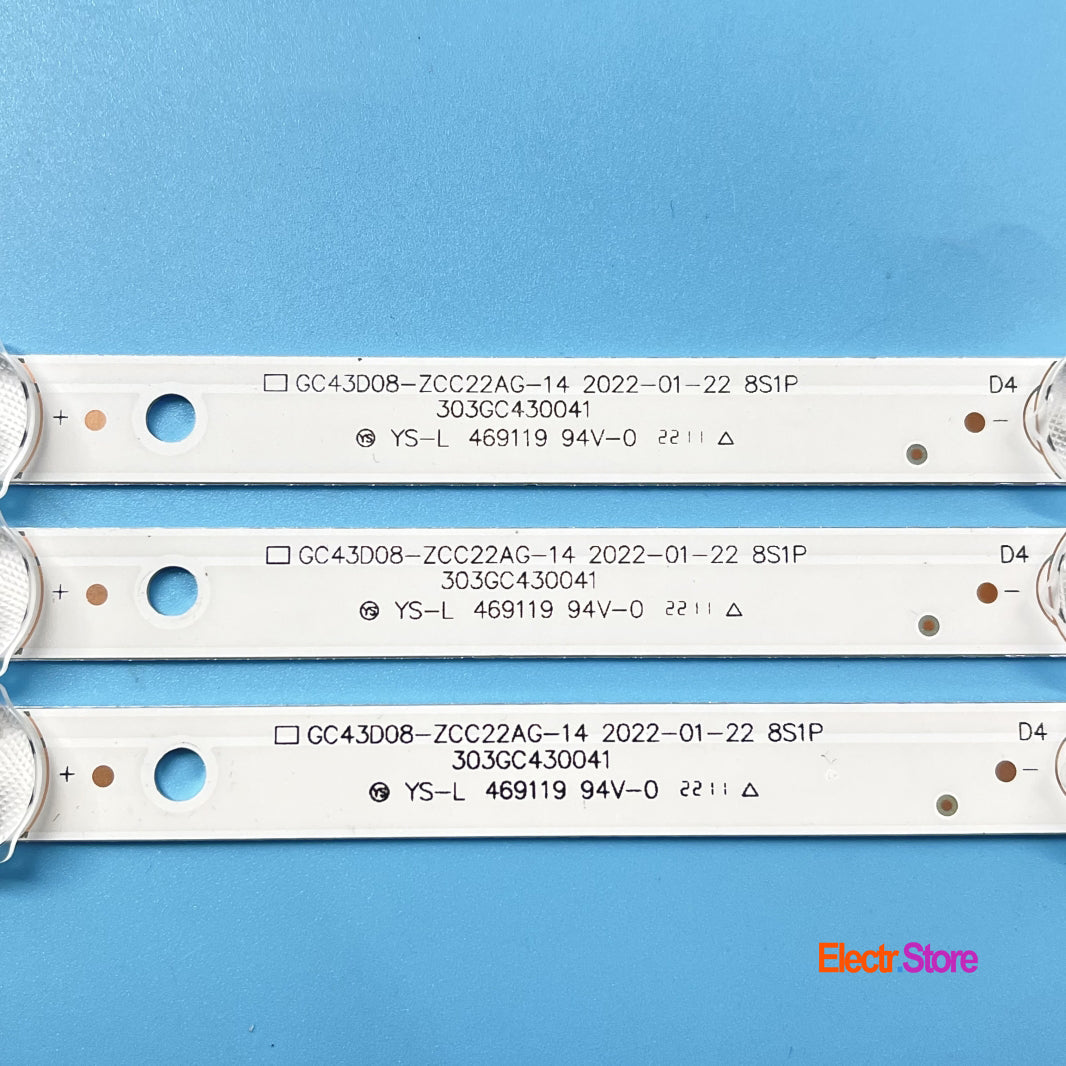 LED Backlight Strip Kits, GC43D08-ZC22AG-13/14/15/17/23, 303GC430041/43/44 (3 pcs/kit), for TV 43" Samsung: UE43J5202, UN43j5202, UE43J5272AU, UN43j5200AF 303GC430041 43" BOE GC43D08-ZC22AG-14 LED Backlights Samsung Electr.Store