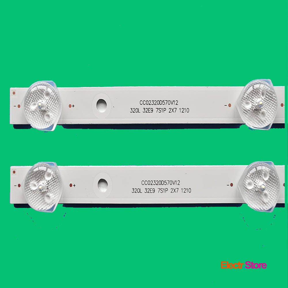 LED Backlight Strip Kits, CC02320D570V12 320L 32E9 7S1P 2X7 1210 (2 pcs/kit), for TV 32" 32" 320L 32E9 7S1P 2X7 1210 Akai Akira AMCV AOC CC02320D570V12 Dexp Digma FUSION Hi Hyundai LEBEN LED Backlights LEVEL Matrix ORION Proscan RCA Starwind Yuno Electr.Store