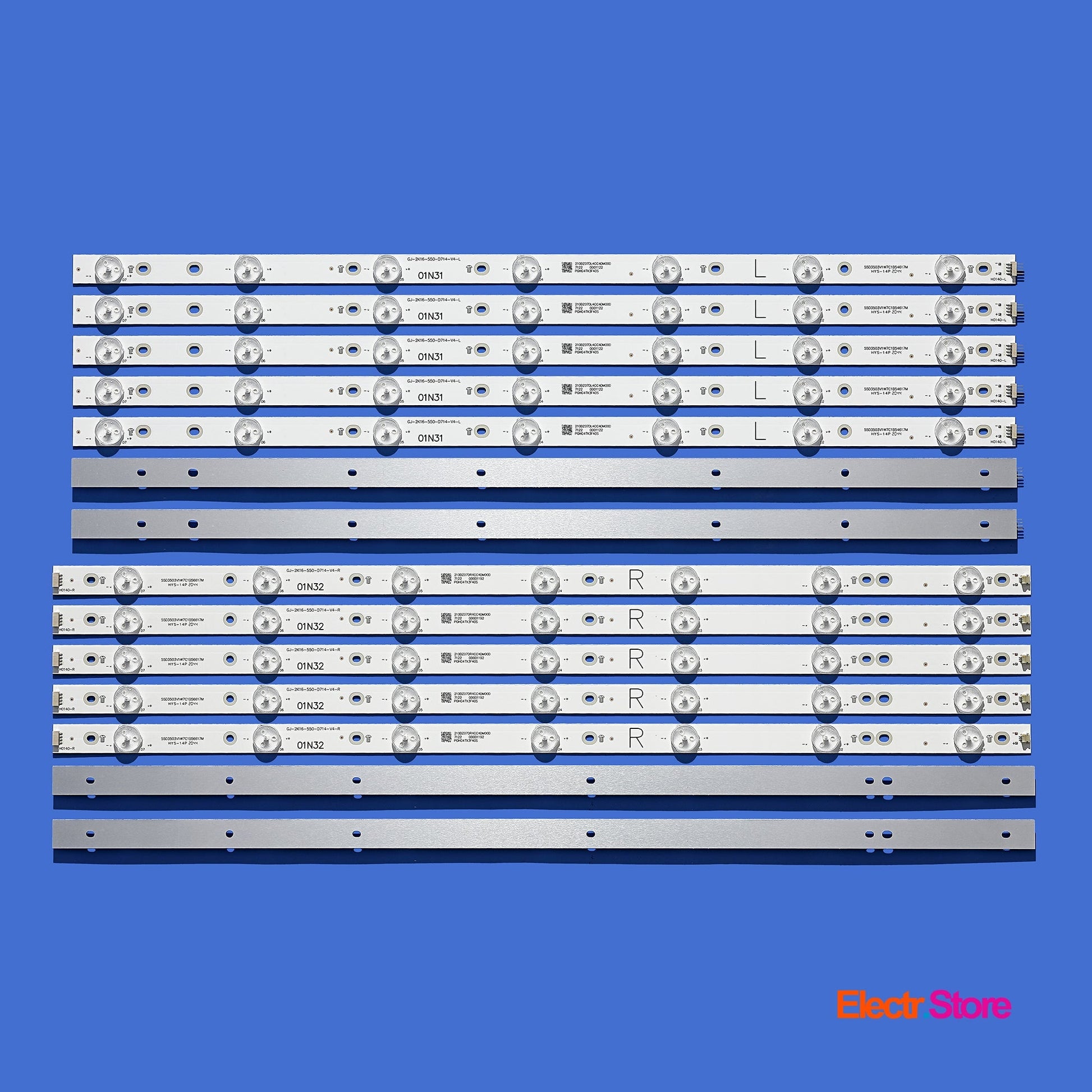 LED backlight Strip Kits, LB55072, LB-PM3030-GJD2P5557X14AGF2-L/R-Y, GJ-2K16-550-D714-V4-L/R (14 pcs/kit), for TV 55" PHILIPS: 55PUS6401/12, 55PUS6501, 55PUS6561 01N31 01N32 55" GJ-2K16-550-D714-V4 LED Backlights PHILIPS Electr.Store