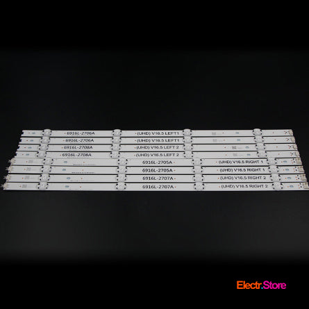 LED Backlight Strip Kits, UHD V16.5 LEFT/RIGHT, 6916L-2705A-2706A-2707A-2708A, AGF79047201, AGF79047401 (8 pcs/kit), for TV 49" LG: 49LJ58300W, 49UH603V, 49UH620V, 49LW340C 49" 6916L-2705A 6916L-2706A 6916L-2707A 6916L-2708A LED Backlights LG UHD V16.5 Electr.Store